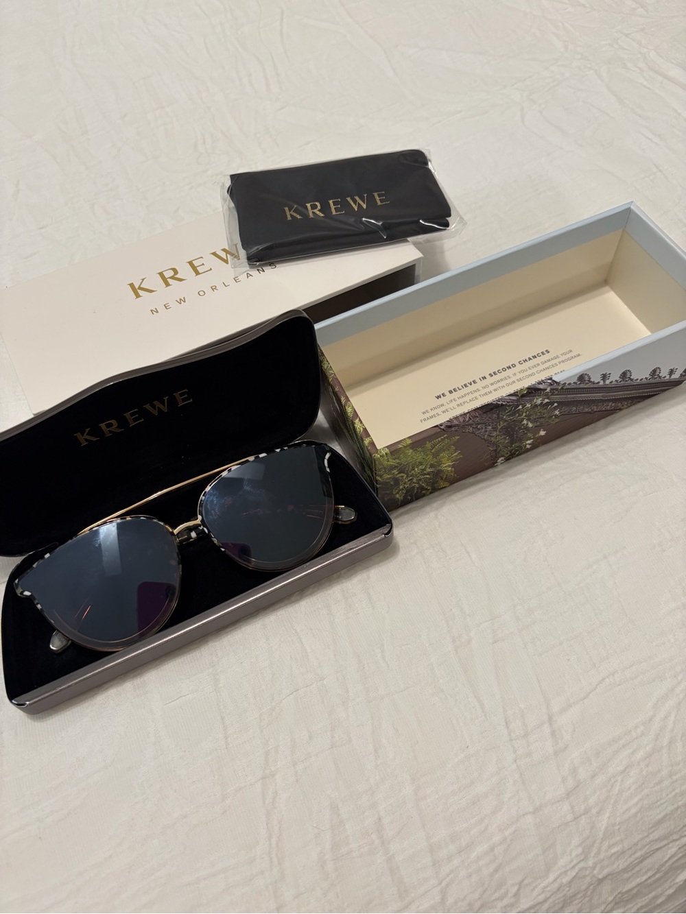 KREWE Clio Nylon Sunglasses, Case with Branded Box Included